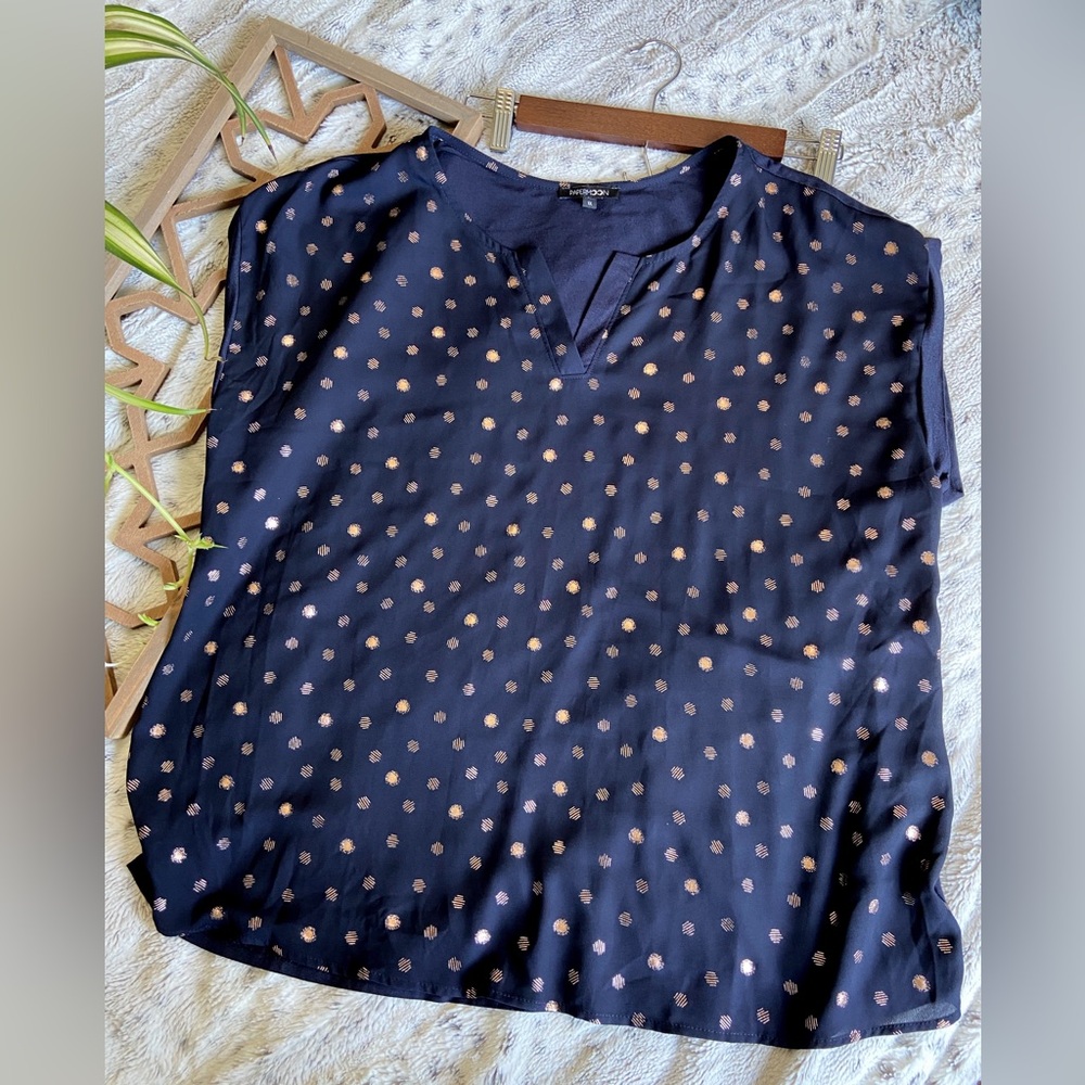 Papermoon Navy and Gold Foil Dot Blouse Size 1X